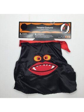 Dog Vampire Satin Cape Pet Halloween Costume Black Red Fangs Size XXS 6" - 8"